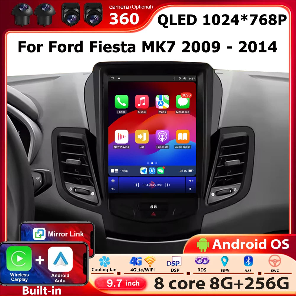 Android 16 For Ford Fiesta MK7 2009 - 2014 Car Radio Multimedia Video Player GPS Navigatio