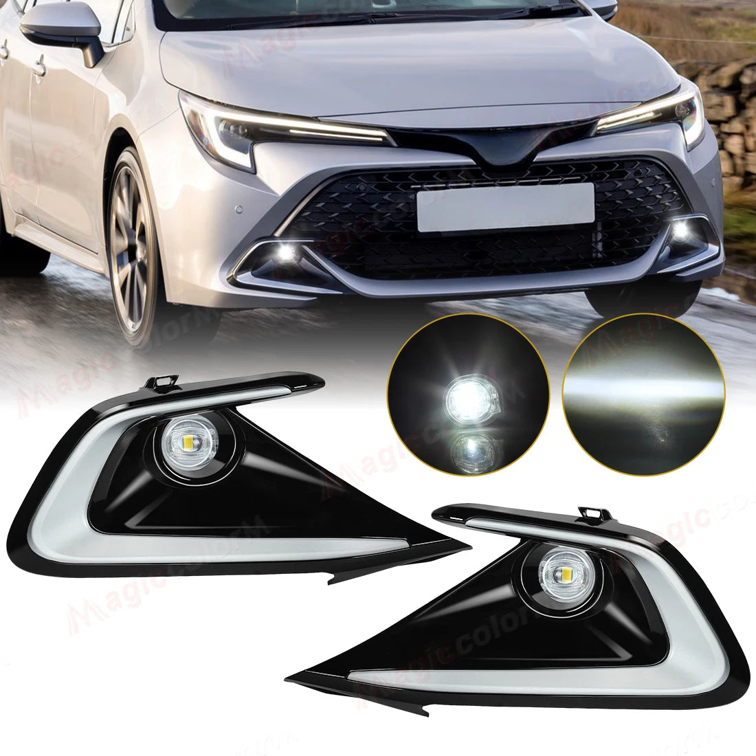 Car LED Fog Lamps For Toyota Corolla Hatchback FX SE XSE 2023 2024 2025 2026 DRL Daytime R | AUTOKITSHOP