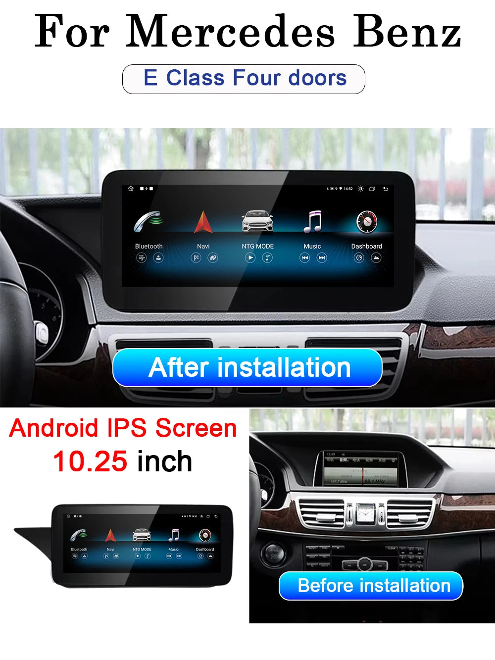 10.25inch Screen Android 14 For Mercedes Benz E Class Four Door W212 Car Multimedia Video