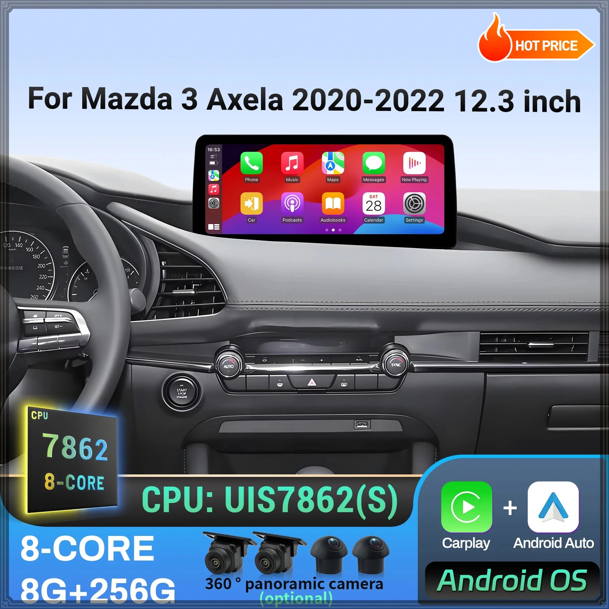 12.3 inch Android 14 4G GPS Wireless BT CarPlay Car Radio Navigation Stereo Touch Multimed