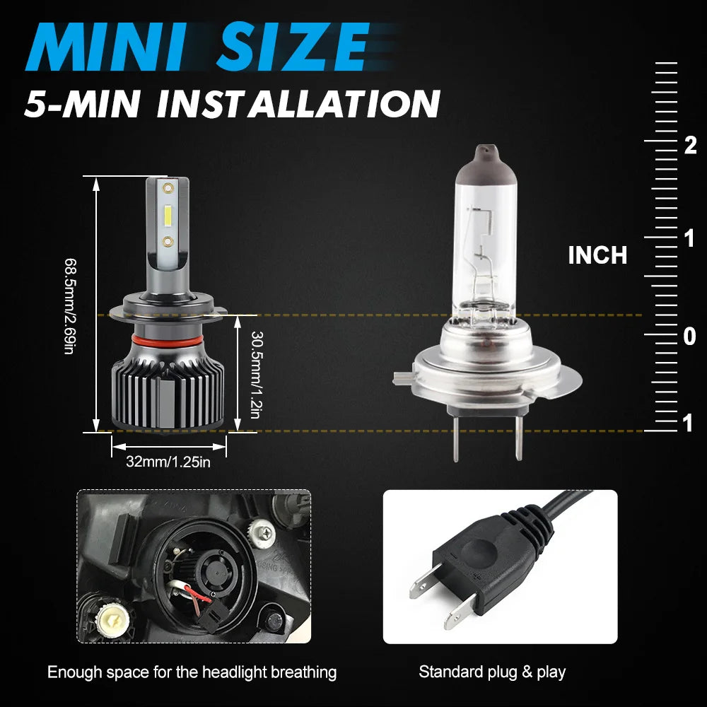 BEVINSEE H7 LED Headlight Bulbs Combo 50W 6000LM & 120W 22000LM 6000K White Car LED Lights