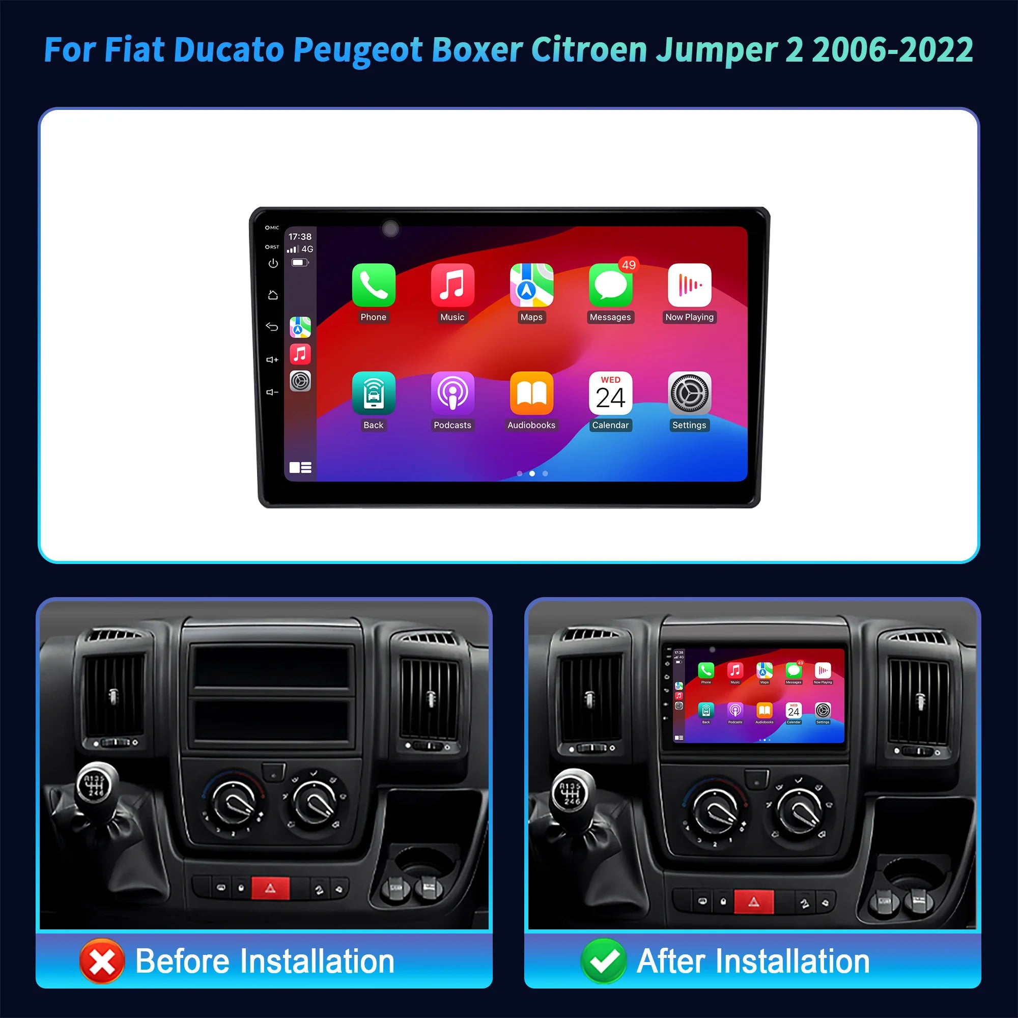 For Fiat Ducato Peugeot Boxer Citroen Jumper 2 2006-2022 Android 14 Car Radio Multimedia W