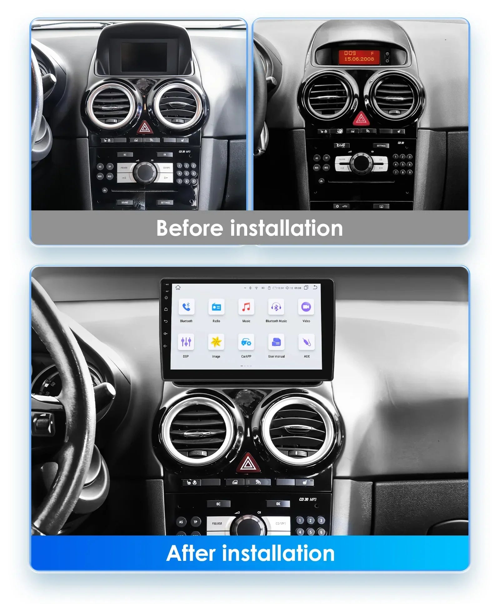 8G 128G Carplay 9" Android 12 Car Radio For Opel Corsa D 2007-2012 Hatchback Van Car Multi