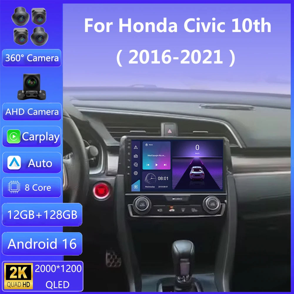 Andriod Car stereo radio For Honda Civic 10th 10gen 2015 - 2021 Multimedia Player Wireless