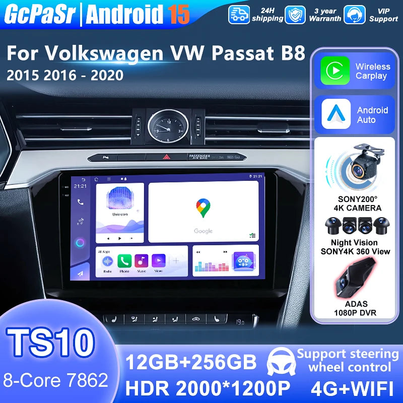 Android auto Carplay Stereo For Volkswagen VW Passat B8 2015 2016 - 2020 Auto Car Radio Mu