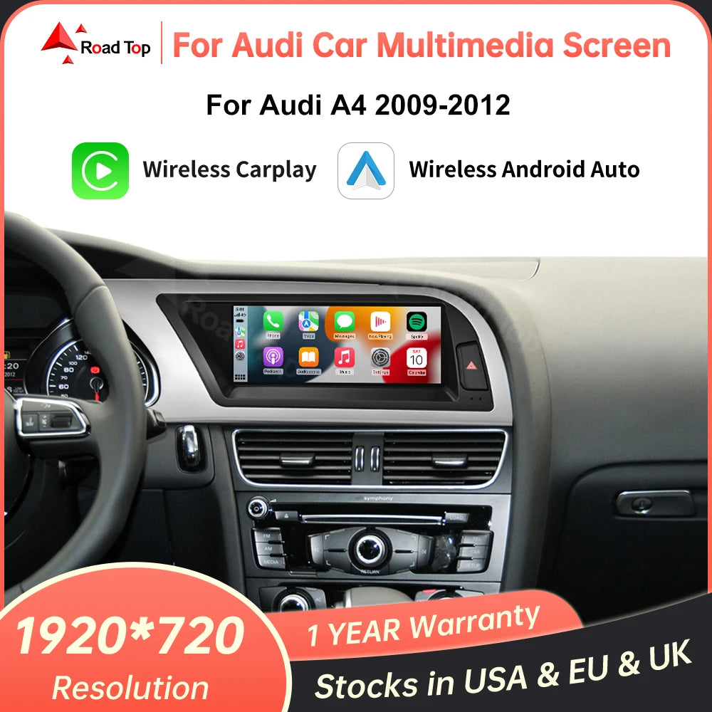 Linux Touch Screen Car Multimedia Display Wireless CarPlay for Audi A4 2009-2015 with Andr | AUTOKITSHOP