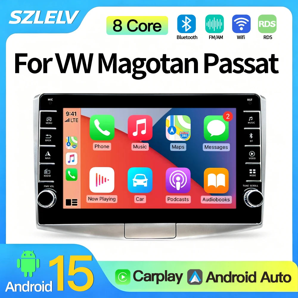SZLELV Car Radio For VW Volkswagen Magotan Passat B7 B6 CC Android 15 Carplay Auto Player