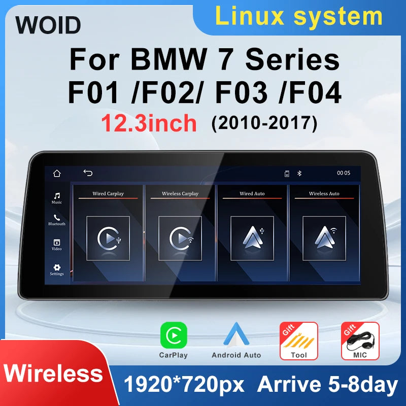 Wireless Carplay Android Auto 12.3inch Display Screen For BMW 7series 730 740 F01 F02 F03