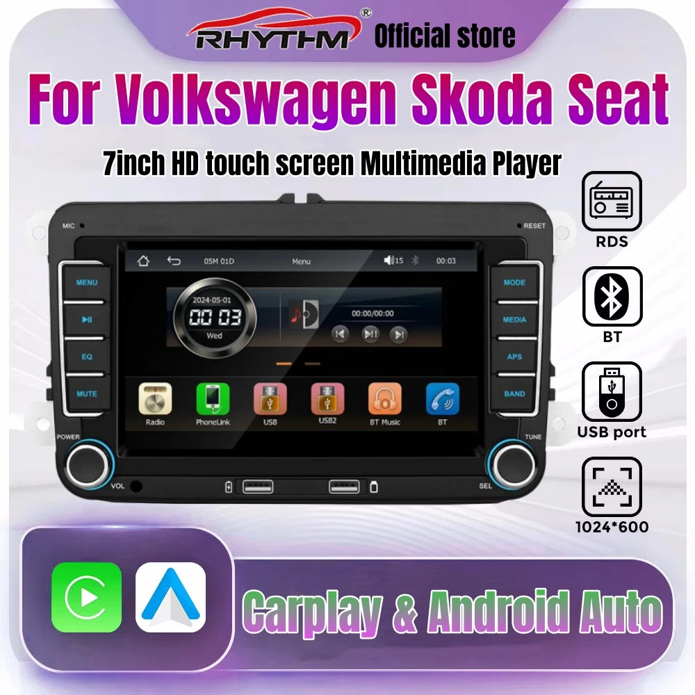 7" Carplay Android Auto Mirror Lin-k BT Car FM Radio HD MP5 Multimedia Player For VW Passa | AUTOKITSHOP