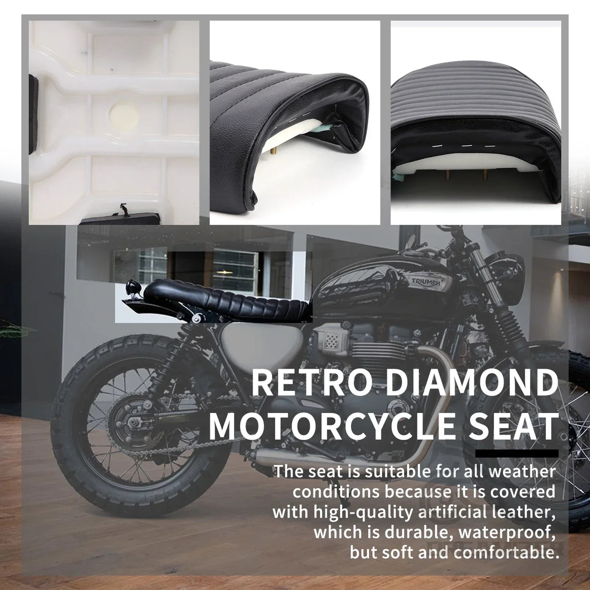 PU Motorcycle Leather Vintage Cafe Racer Refit Flat Saddle Cushion Replacement f for CG12 SR00 CB30 - Automotive LED Lig