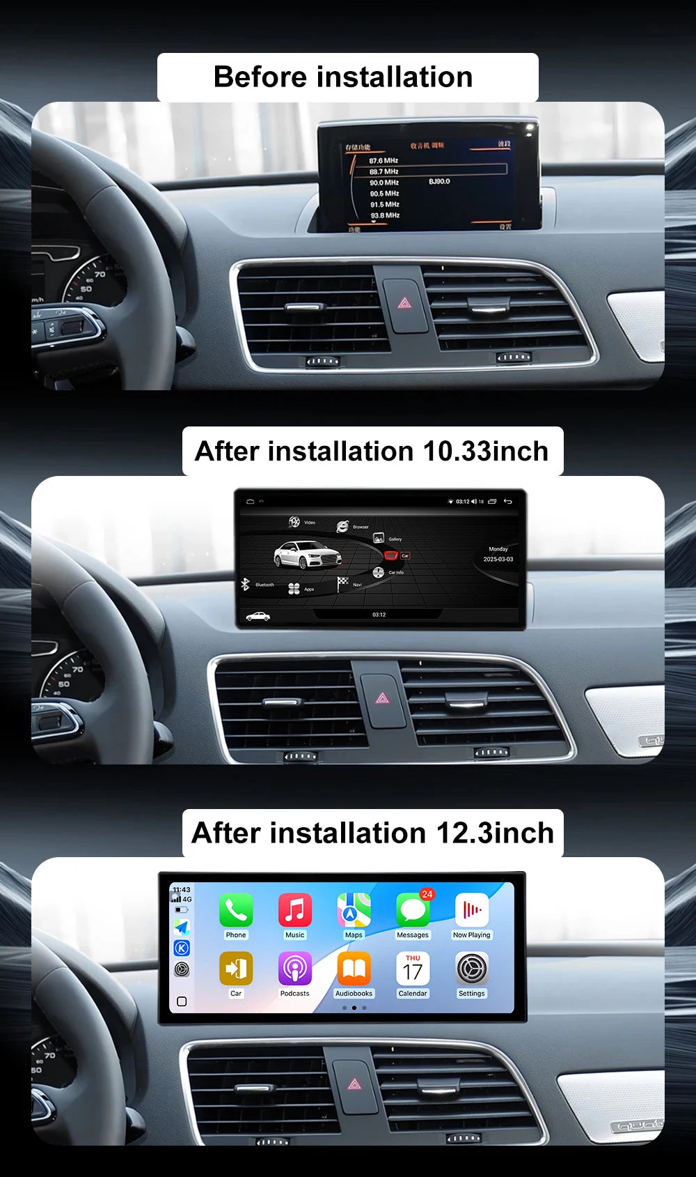 Android 16 Car Radio for Audi Q3 2013-2018 GPS Navigation 4G WlFl Video BT Carplay DSP Ste