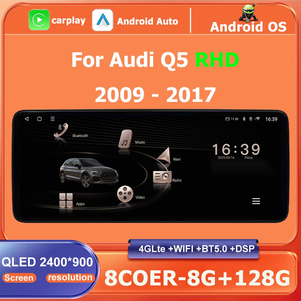 RHD For Audi Q5 2009-2017 Touch Screen Carplay Car Multimedia Android 16 Player WIFI Music