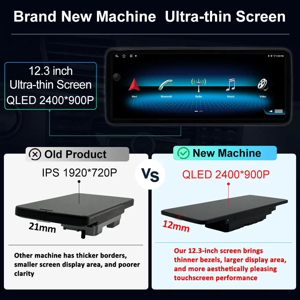 for Benz C Class W205 GLC 2015 - 2018 Wireless Carplay 4G Car Video Multimedia Player QLED
