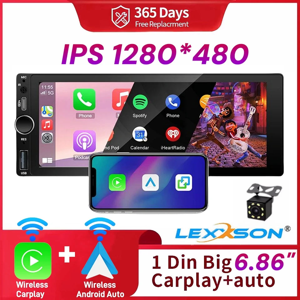 IPS 6.86 Inch Wireless Carplay Android Auto Car Radio Multimedia MP5 Player 1 Din Bluetoot | AUTOKITSHOP