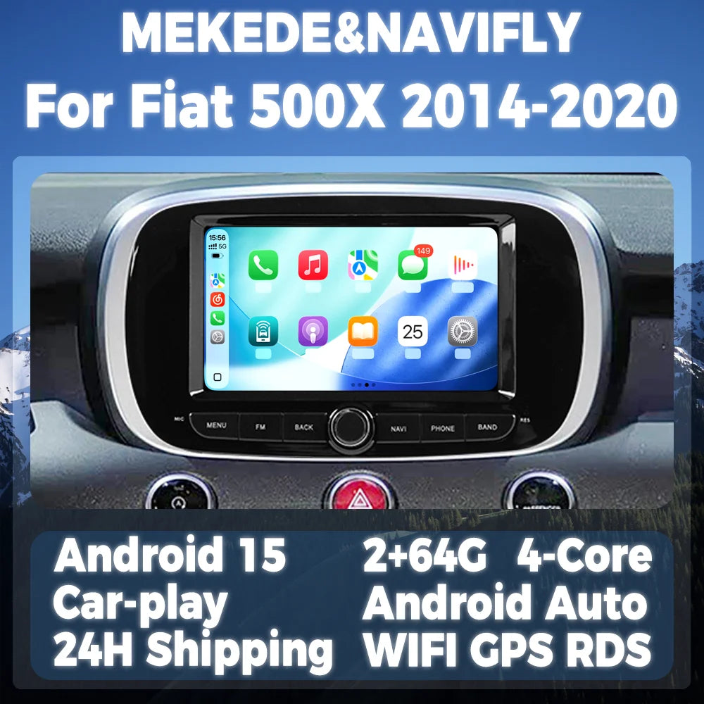 7inch Wireless CarPlay Android Auto Multimedia Display Screen For Fiat 500X 2014-2020 Andr