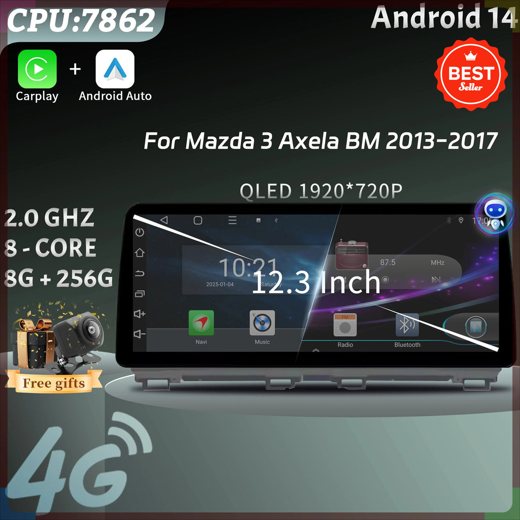 12.3"Car Radio Multimedia GPS Android 14 Navigation Wireless BT Carplay Head Unit Screen S