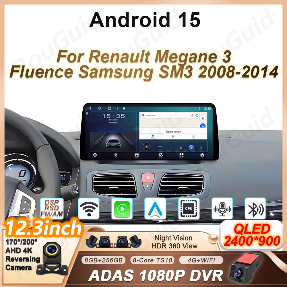 12.3'' Android Car Radio For Renault Megane 3 Fluence Samsung SM3 2008 2009 2010-2014 Ster | AUTOKITSHOP