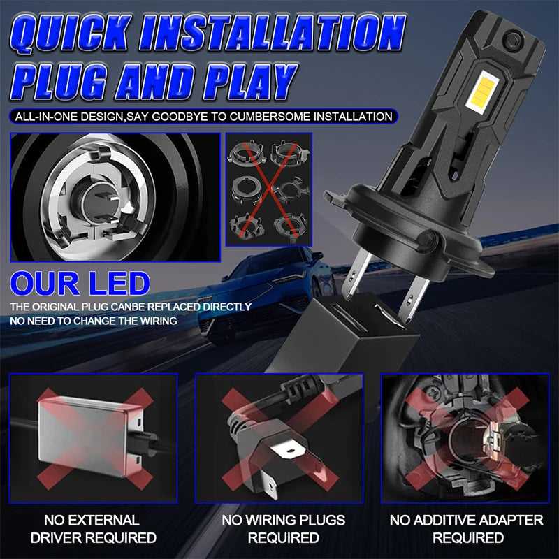 Ultra Bright H7 LED CANBUS Light 1:1 Halogen Lamp Car Headlight With Fan 6000K White Turbo