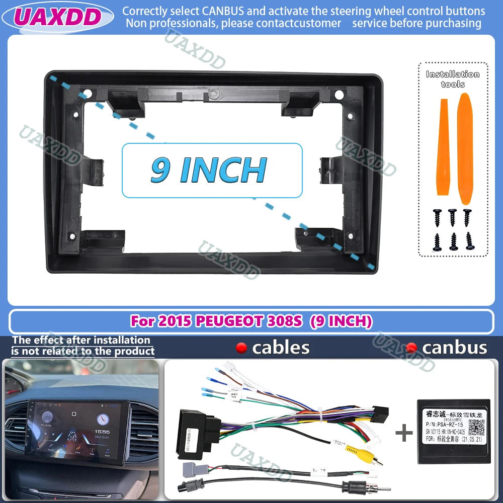 For 2015 PEUGEOT 308S 9INCH 2 Din Car stereo radio MP5 Android frame panel fascia cable ha