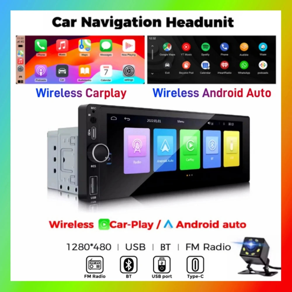 1 Din 6.86" Inch Car MP5 Player For Universal Wireless Carplay Android Auto EQ Car Radio B | AUTOKITSHOP