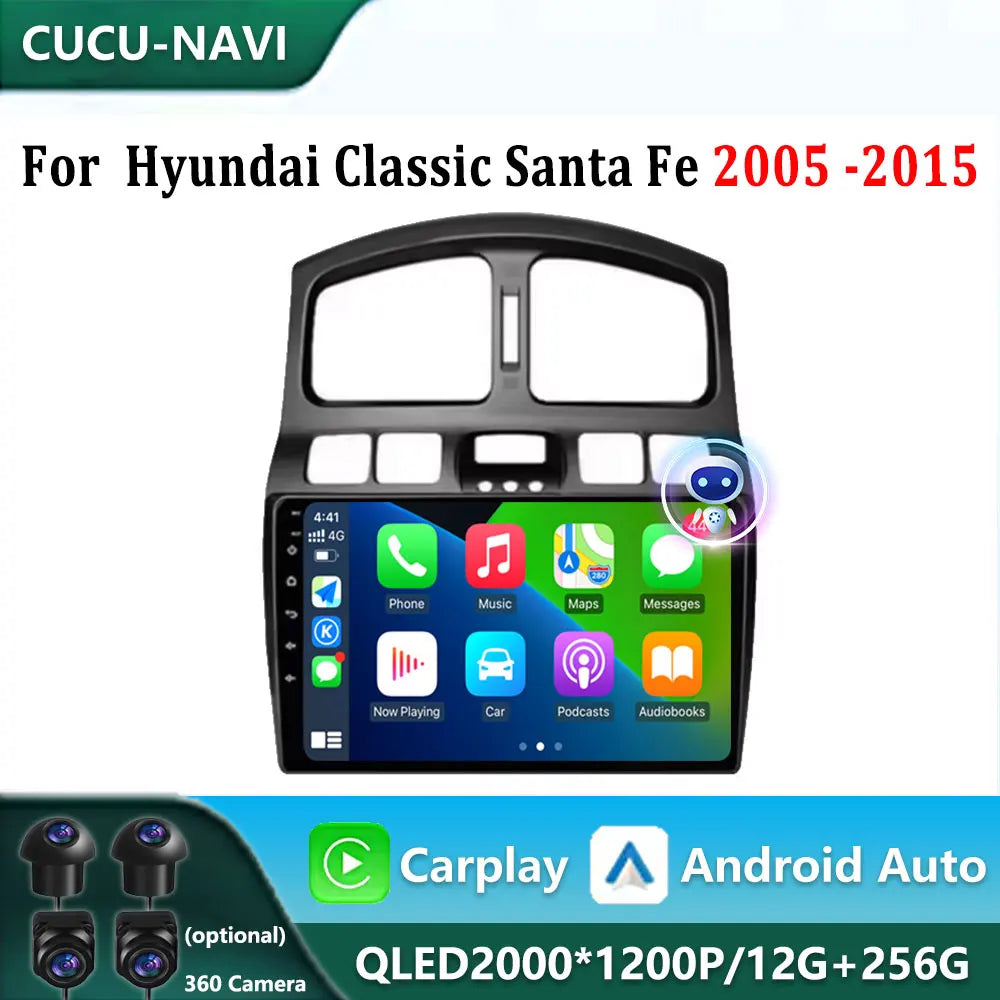 Android 14 Carplay Auto Car Radio For Hyundai Classic Santa Fe 2005 2006 2007-2015 GPS Mul | AUTOKITSHOP