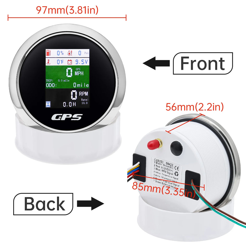 6 in 1 Multi-functional 85MM GPS Speedometer+Fuel Level+Water Temp+Oil Press+Volt+Tachometer Tem - Automotive LED Light