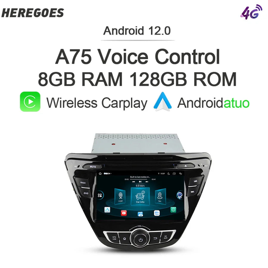 12.3" Car Radio GPS Android 12 for Hyundai Elantra 2014-2015 - IPS DSP 8+128G 4G LTE Wifi 360 Camera