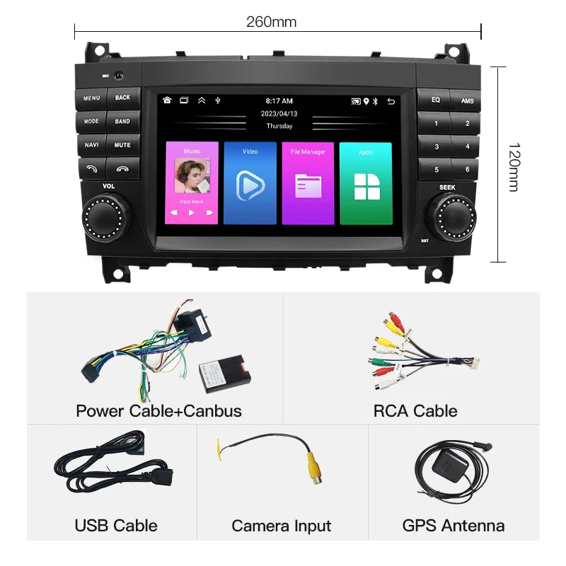 SZLELV For Mercedes Benz CLC W203 C280 C300 CLK W209 CLK220 GPS Navigation WIFI Android 15