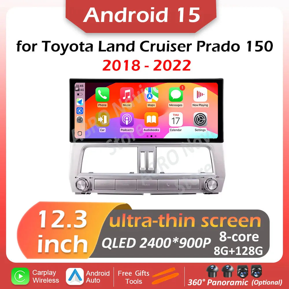Car Multimedia Radio Plater for Toyota Land Cruiser Prado 150 2018 2019 2021 2022 Wireless | AUTOKITSHOP