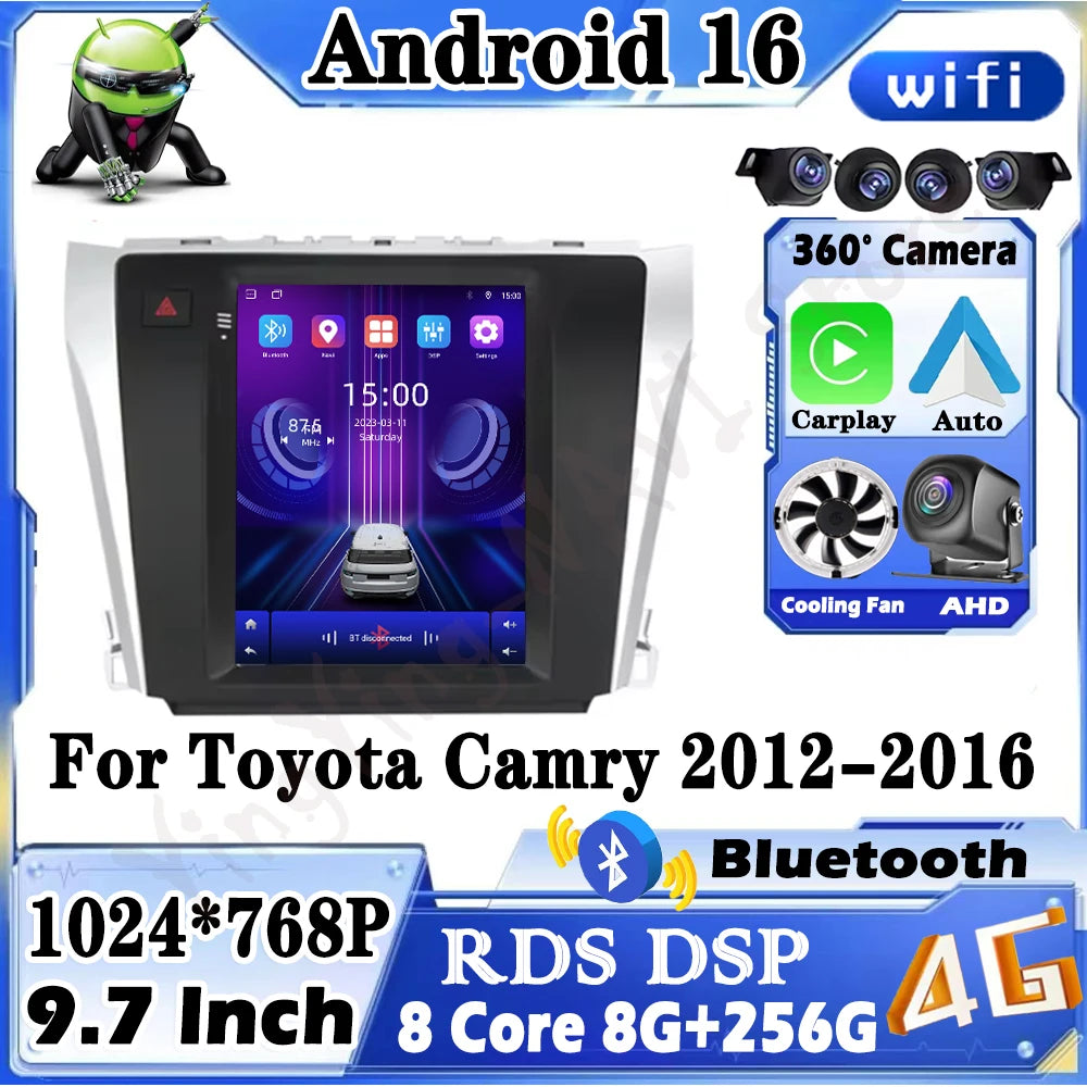 9.7 lnch Android 16 Wireless Carplay For Toyota Camry 2012-2016 GPS Navigation DSP Stereo