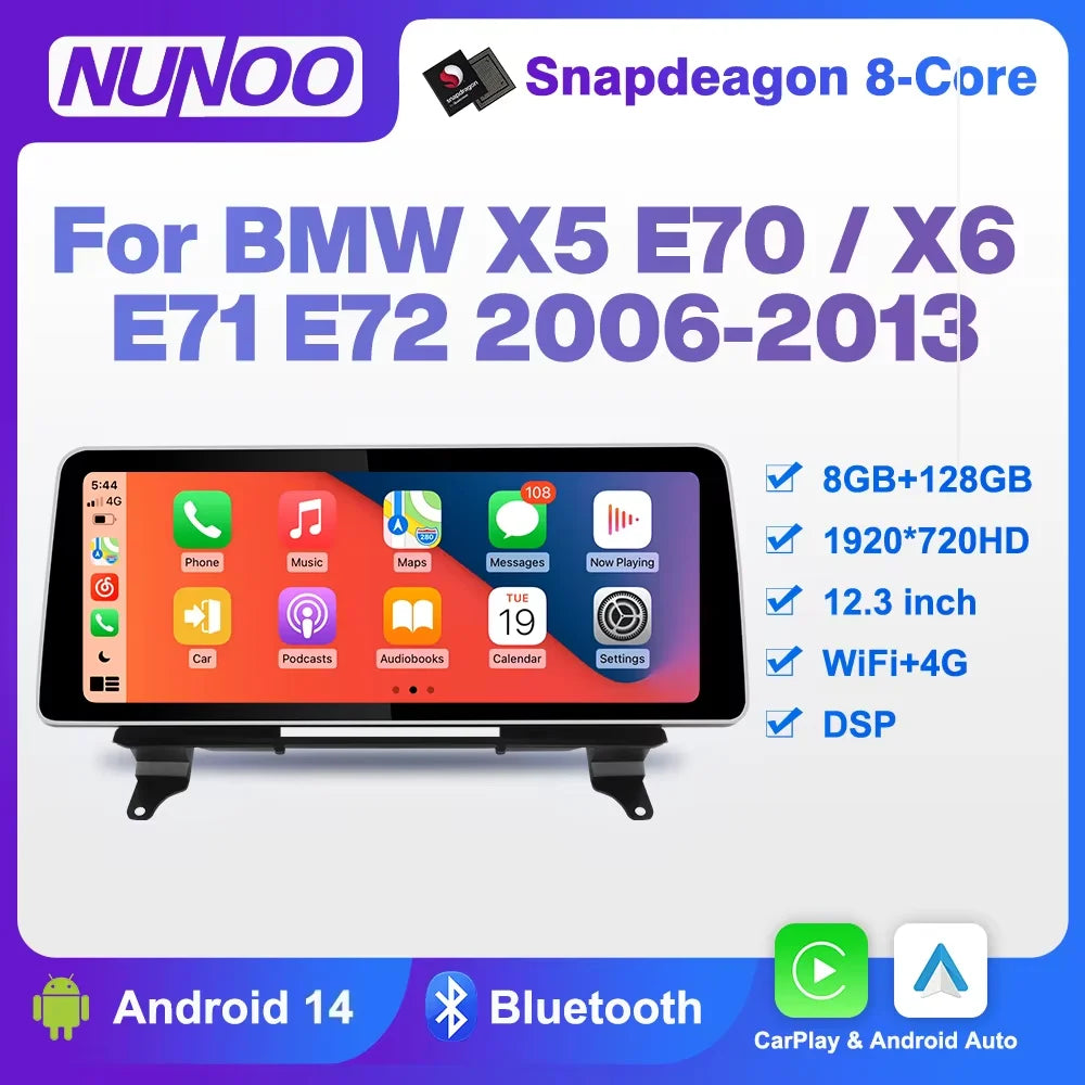 Nunoo Android 14 Auto Radio Player For BMW X5 E70 X6 E71 2006-2013 Apple Carplay Automotiv