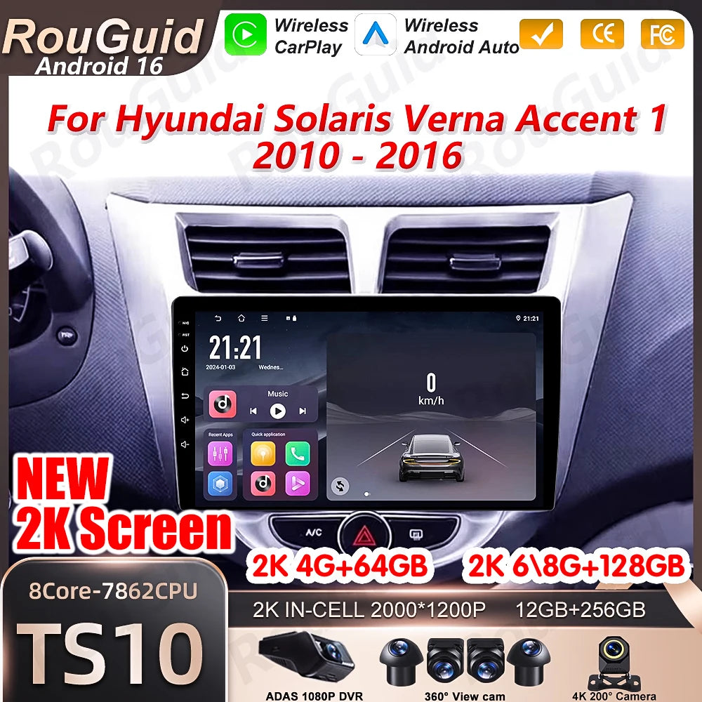 Android 16 Car Radio For Hyundai Solaris Verna Accent 1 2010 2011 2012 - 2016 Multimedia P | AUTOKITSHOP