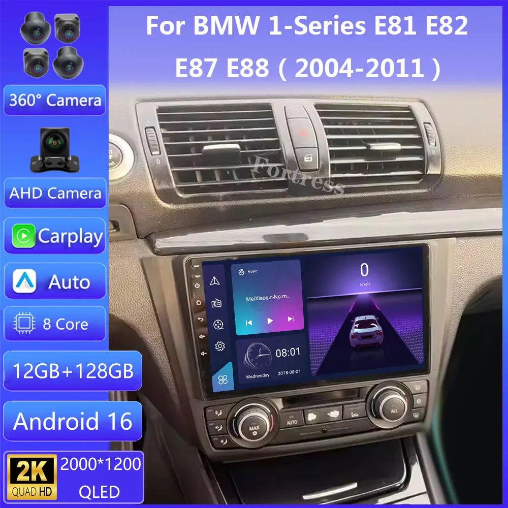 Android 16 For BMW 1-Series E88 E82 E81 E87 2004 - 2011 2K QLED Android Car Radio Multimed