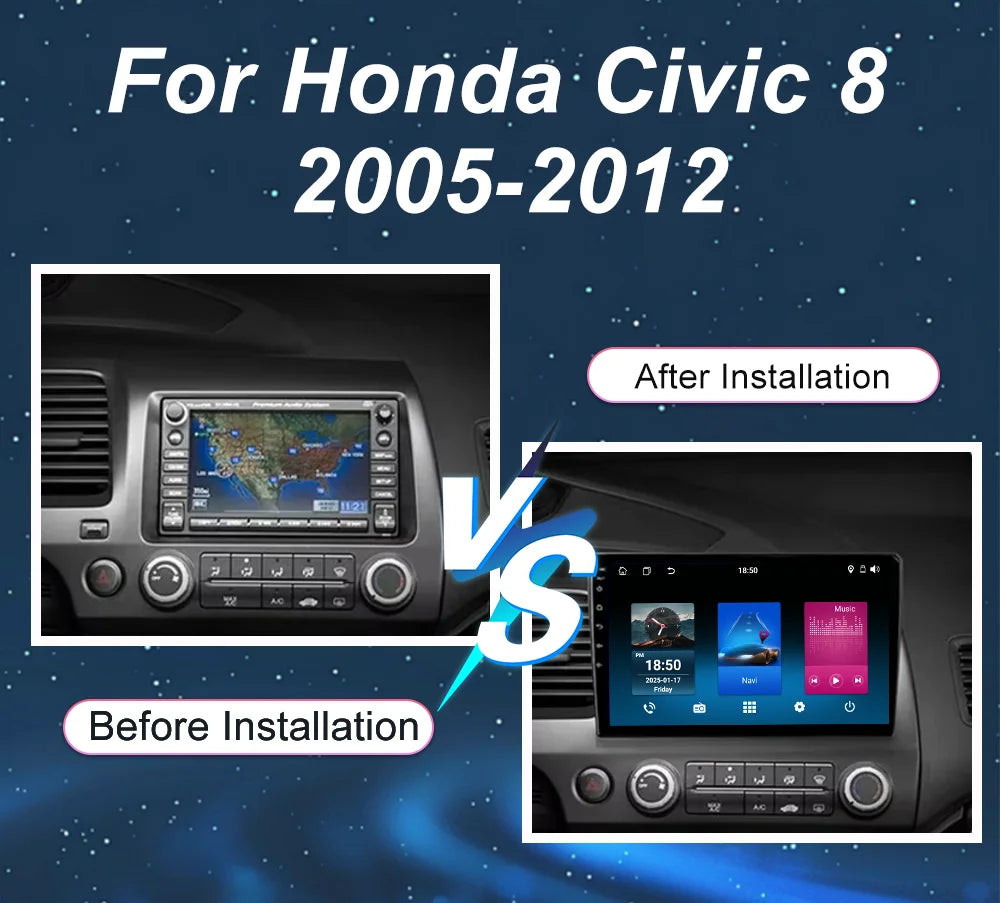 Car Android 15 Carplay For Honda Civic 8 2005-2012 LHD RHD Auto Radio Stereo GPS Navigatio