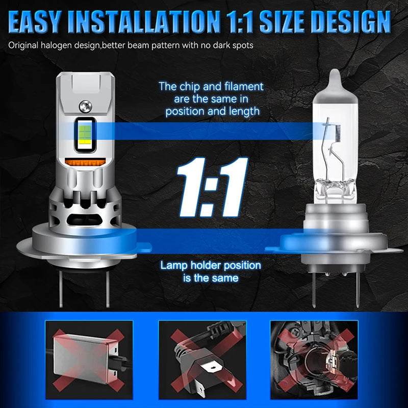 H7 LED Headlights 5200W 5500000LM Canbus No Error 9054 CSP Car Headlamp 1: 1 Size Mini Dio