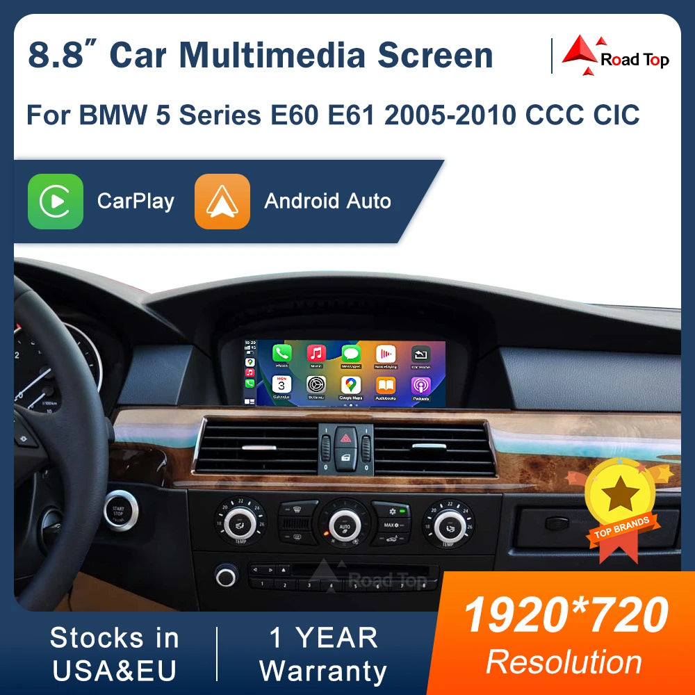 8.8INCH Wireless CarPlay Android Auto Car Multimedia For BMW 5 Series E60 E61 2005-2010 CC | AUTOKITSHOP