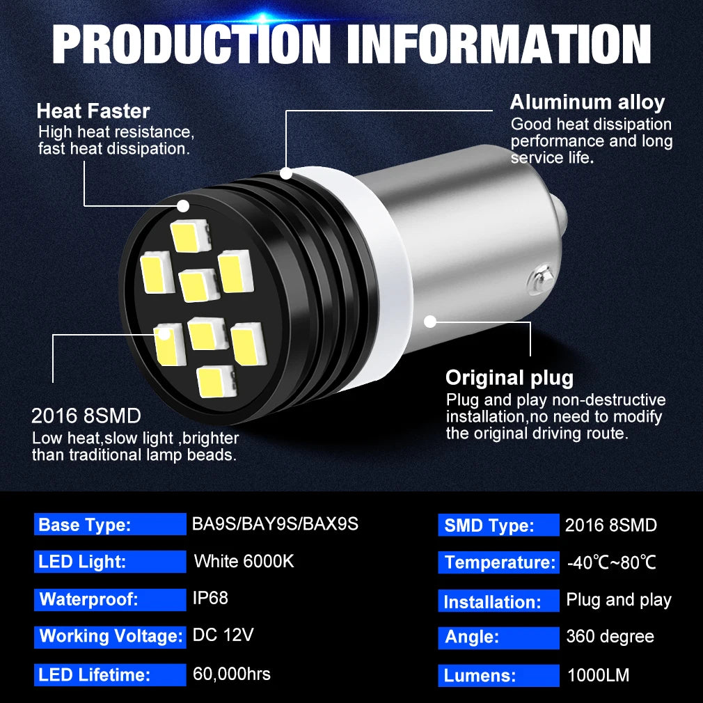 Canbus BA9S LED H6W T4W BAX9S H21W BAY9S LED T2W T3W H5W Car Reverse Lights Parking Licens