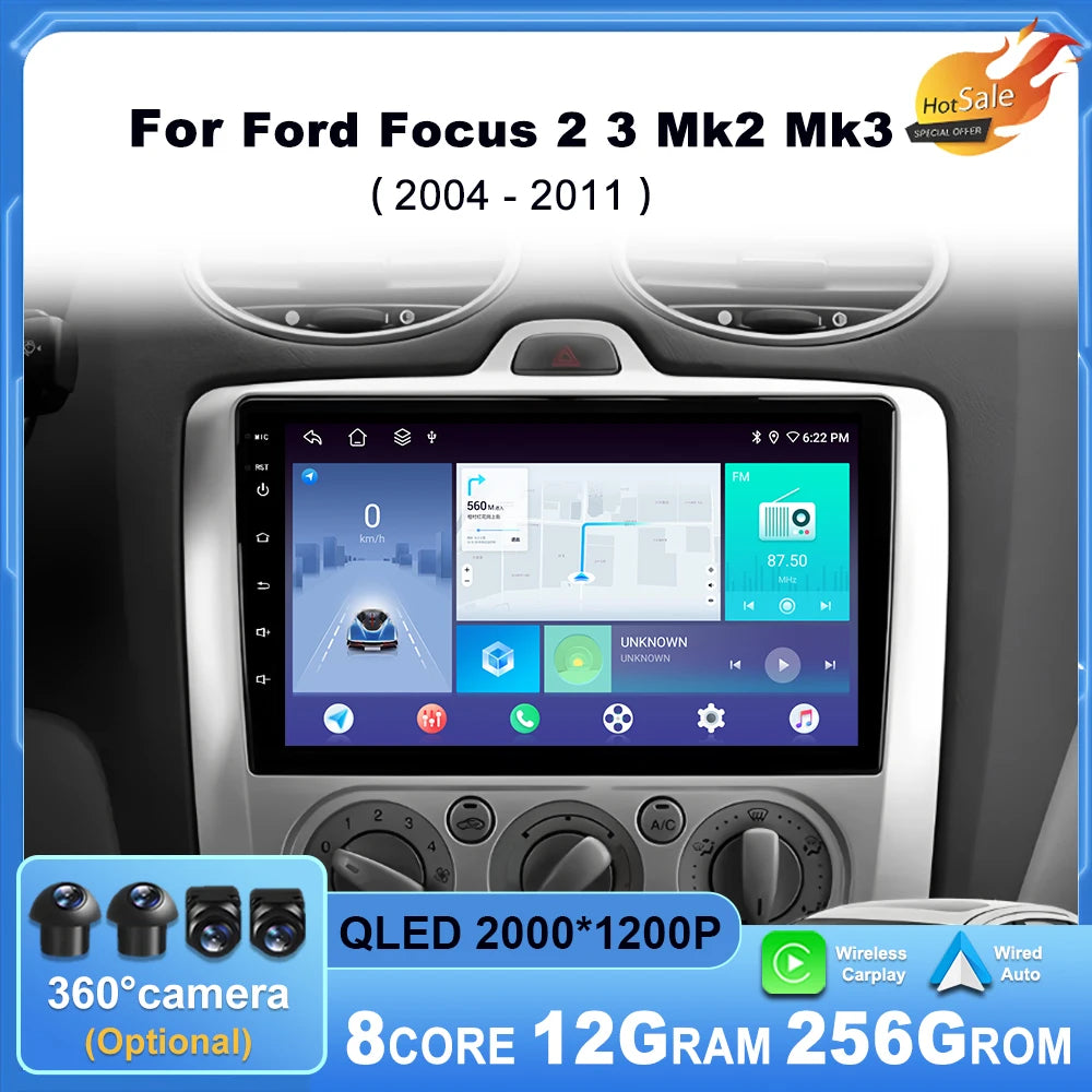 Head Unit Android 14 For Ford Focus 2 3 Mk2 Mk3 2004 - 2011 Car Radio Multimedia Video Pla