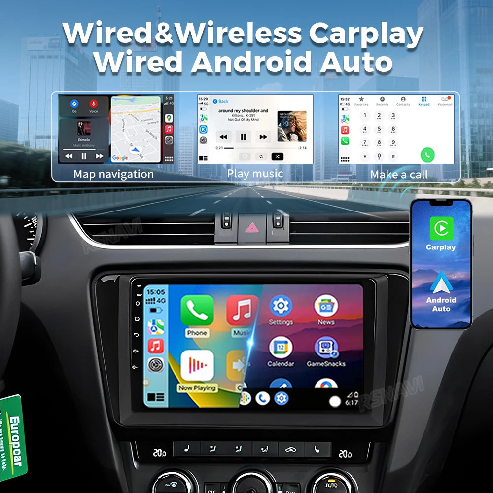 Android 16 For Skoda Octavia 2 A5 2007-2014 2K QLED Android Car Radio Multimedia Video Pla