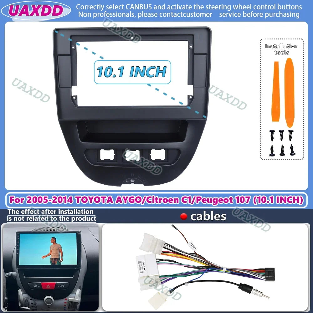 For 2005-2014 TOYOTA AYGO Citroen C1 Peugeot 107 10.1INCH 2 Din Car Android frame fascia c