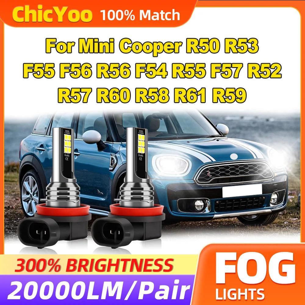 60W CSP Chips LED Fog Lights 20000LM Canbus Fog Lamps For Mini Cooper R50 R53 F55 F56 R56