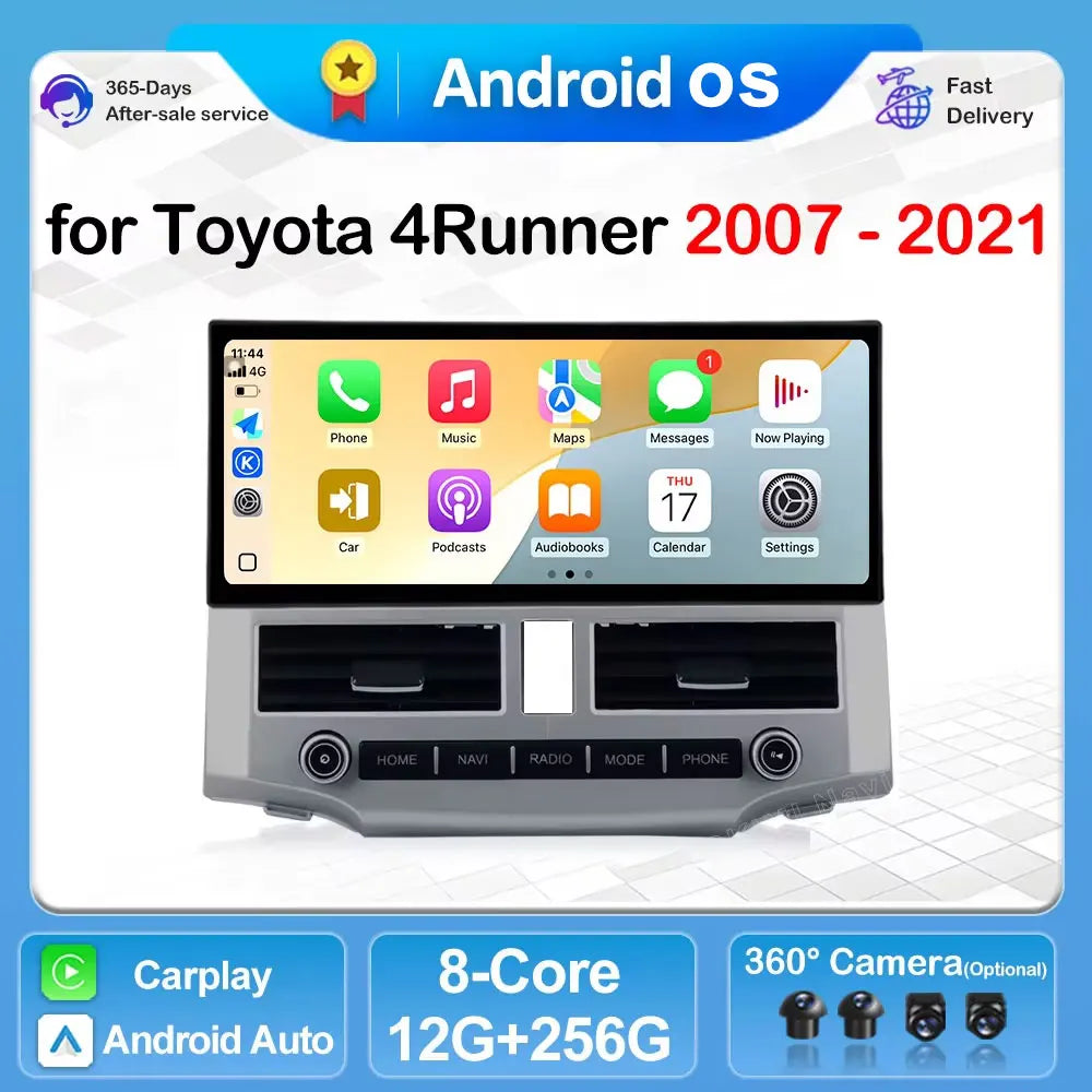 12.3" Android 15 Car Stereo for Toyota 4Runner 2007-2021 – Wireless CarPlay, GPS Navigation, Bluetooth DSP | A