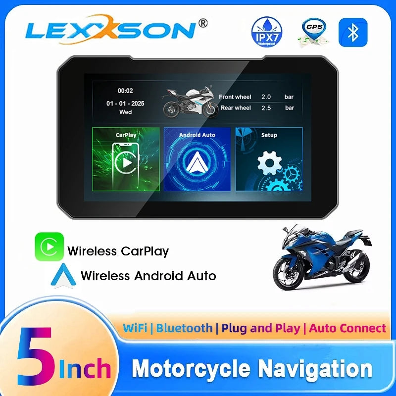 LEXXSON 5 inch Wireless CarPlay Moto Android Auto Portable Digital Motorcycle Dashboard GP | AUTOKITSHOP