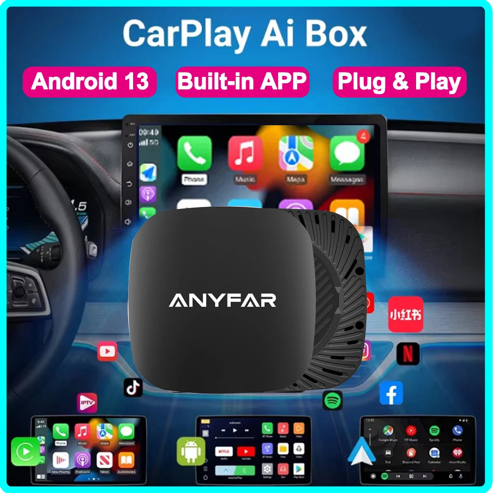 ANYFAR 2025 Android 13 Box Wired to Wireless Carplay Android Auto Adapter For YouTube car