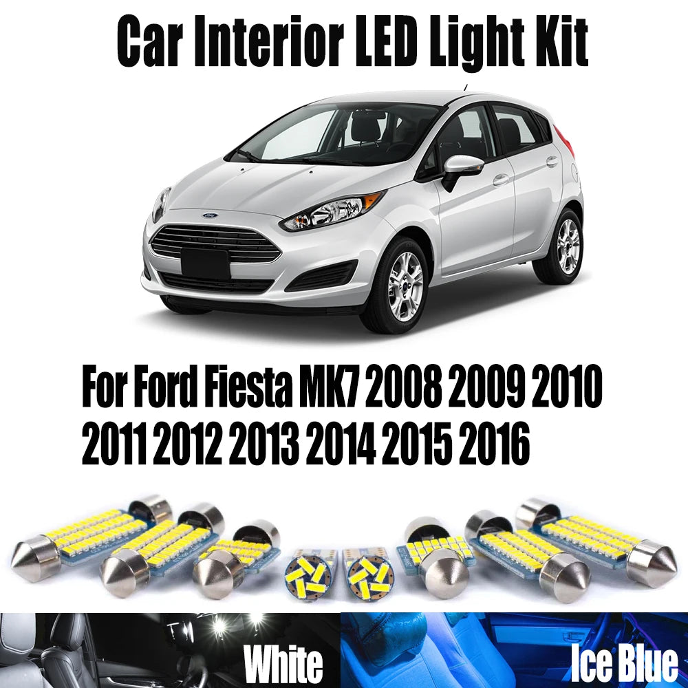 11-Piece LED Interior Light Kit for Ford Fiesta MK7 2008- 2013 - Canbus Dome Map Door Trunk Bulbs | AUTOKITSHOP