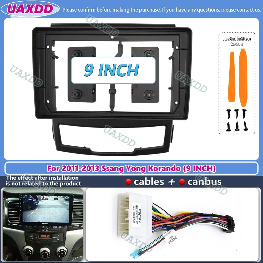 Car Android Radio Frame For SsangYong Korando Actyon 2011-2013 9 inch 2 DIN Fascia Stereo