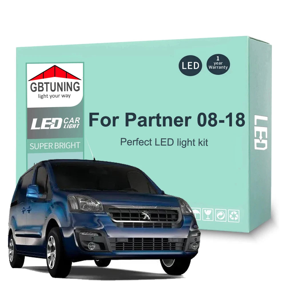 12-Piece LED Interior Light Kit for Peugeot Partner MK2 - Canbus Error-Free Bulbs | AUTOKITSHOP