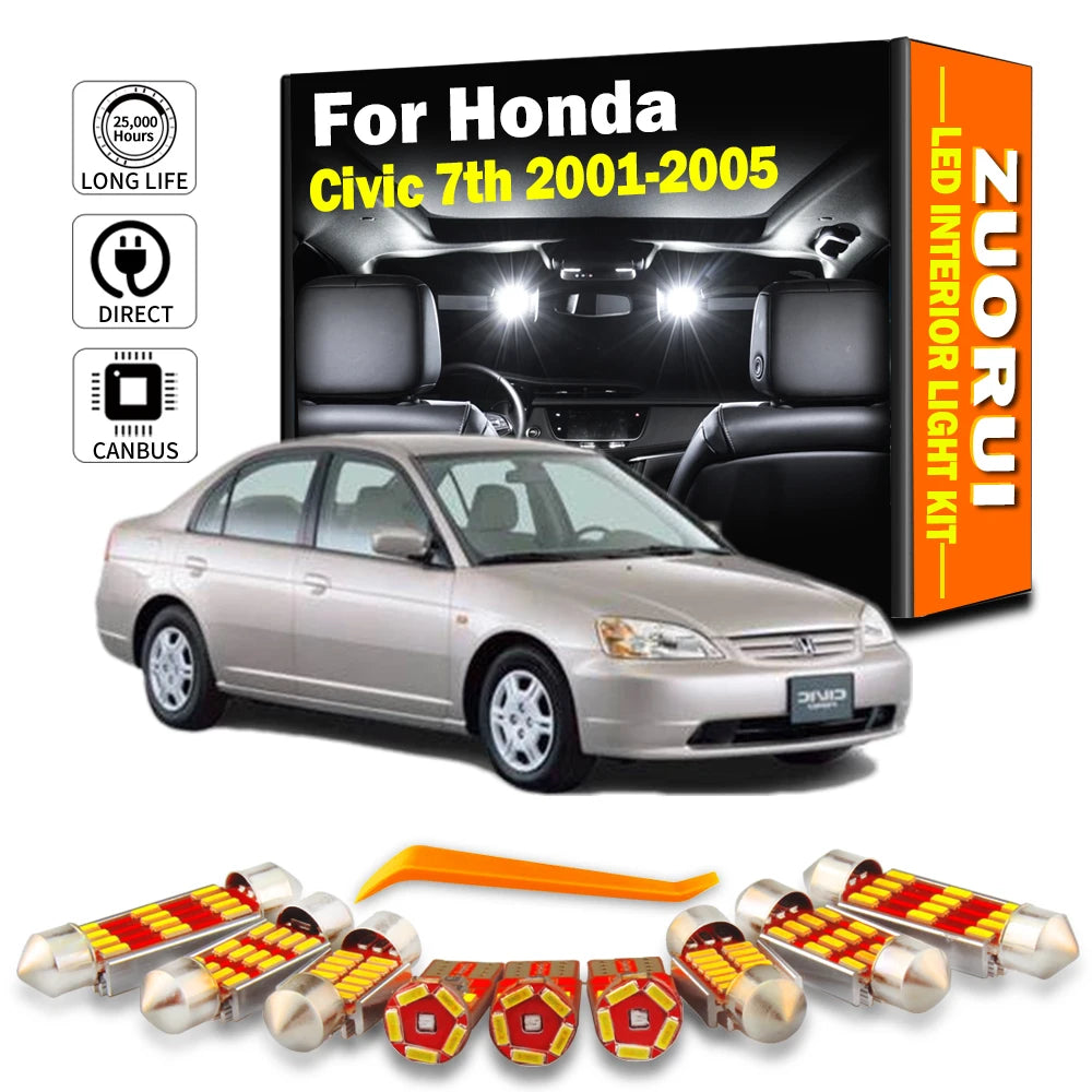 ZUORUI 11Pcs Signal Lamp For Honda Civic 7 MK7 7th Generation 2001 2002 2003 2004 2005 LED Interior Dome Reading Light B