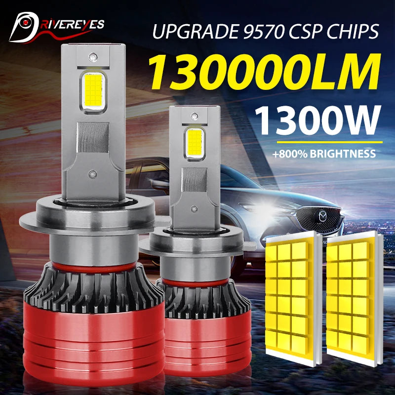 Car Headlight H4 H7 LED H11 9005 9006 H1 HB3 9012 HIR2 Auto Bulbs 1300W 130000LM Light Lam