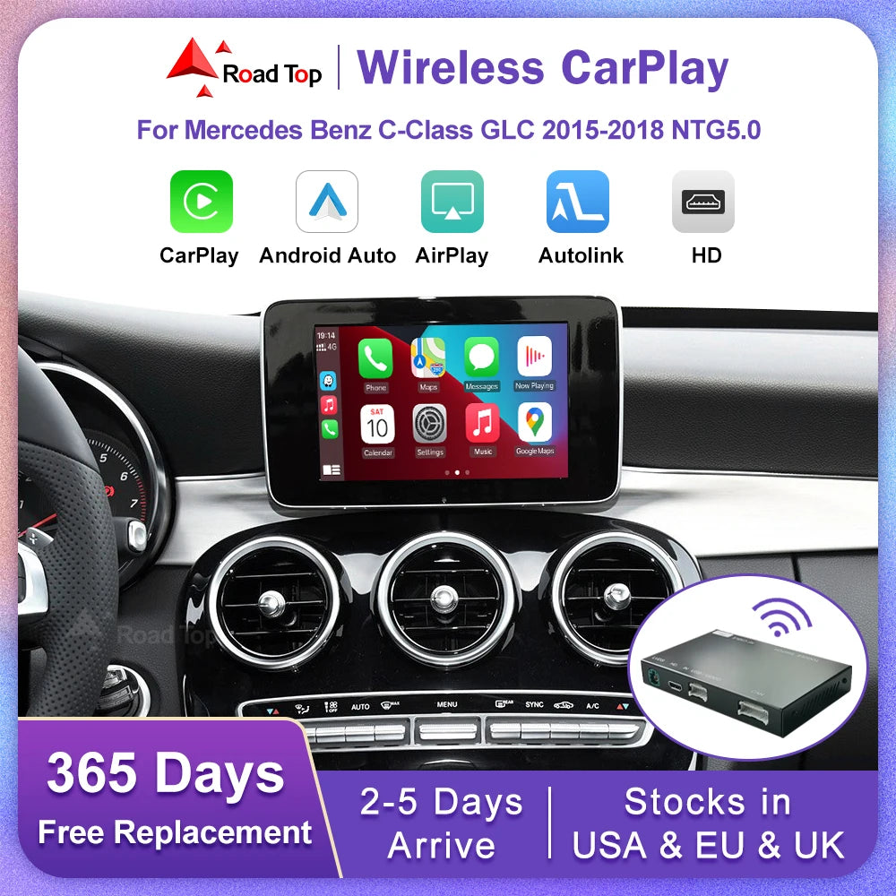 Road Top Wireless Carplay for Mercedes Benz C Class GLC W205 V Class W447 NTG5.0 With Andr | AUTOKITSHOP